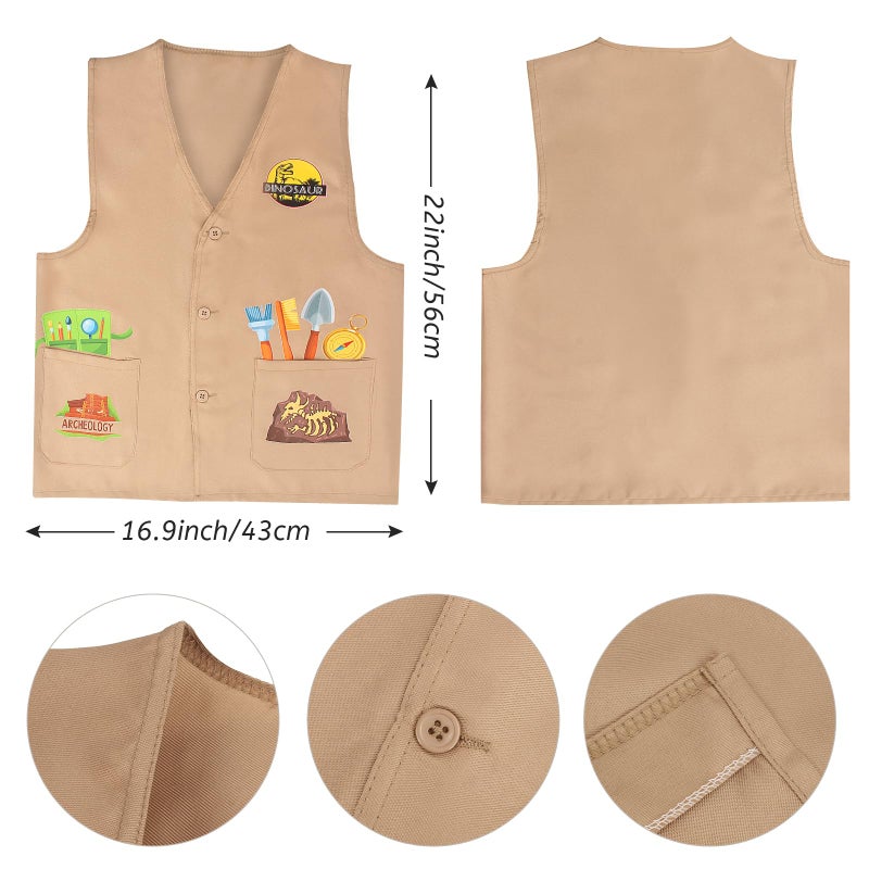 Yewong 4 Pieces Kids Dinosaur Paleontologist Vest and Hat Costume for Dinosaur Explorer Activity Zoo Jungle Party Halloween - Image 4